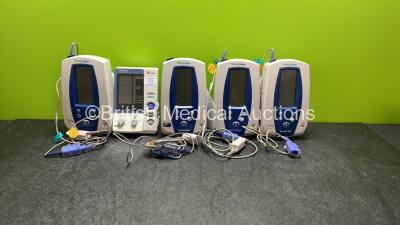 Job Lot Including 4 x Welch Allyn Spot Vital Signs Monitors with 4 x Power Supplies and 4 x SPO2 Finger Sensor Connection Leads with 3 x Finger Sensors and 1 x Omron HEM-907 Digital Blood Pressure Monitor with Power Supply (All Power Up) *201622764 / 2008