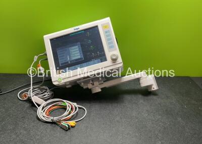 Drager Vista 120S Patient Monitor Including ECG, SpO2, NIBP, T1, T2 and Printer Options with 1 x SpO2 Finger Sensor and 1 x 3 Lead ECG Lead on Monitor Arm (Powers Up) *SN S3SKJ0016*