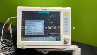 Drager Vista 120S Patient Monitor Including ECG, SpO2, NIBP, T1, T2 and Printer Options with 1 x SpO2 Finger Sensor and 1 x 3 Lead ECG Lead on Monitor Arm (Powers Up) *SN S3SKJ0016* - 2