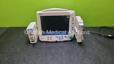 Job Lot Including 1 x GE Type F-FM-00 Patient Monitor (Powers Up with Damage to Casing - See Photos) 1 x GE Type E-PSMP-01 Module with ECG, SpO2, T1, T2, P1, P2 and NIBP Options and 1 x GE Type N-FC-00 Module with Mini D-Fend Water Trap