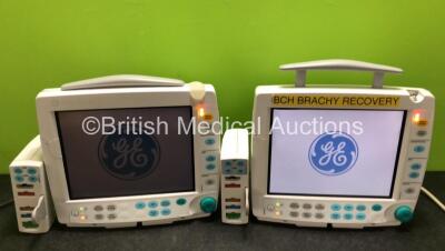 2 x GE Type F-FM-00 Patient Monitors (Both Power Up with Damage to Casing - See Photos) with 2 x GE Type E-PSMP-01 Modules Including ECG, SpO2, T1, T2, P1, P2 and NIBP Options