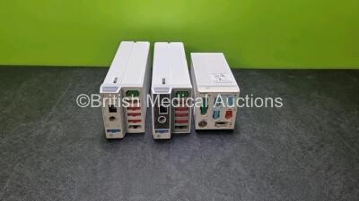 Job Lot Including 2 x Tram 451N Module with ECG, TEMP/CO, BP and NBP Options and 1 x Fukuda Denshi HS-8312N Super Unit Including ECG, SpO2, NIBP, BP 1, 2, 3 / TEMP 1, 2, 3 / CO 1, 2, 3 Options