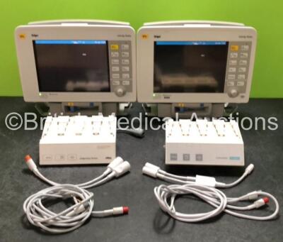 2 x Drager Infinity Delta Patient Monitors Including HemoMed 1, Aux/Hemo 3, MultiMed and NIBP Options (Both Power Up) with 1 x Drager HemoMed Pod, 1 x Siemens HemoMed Pod (Both with Damage to Casing) 2 x Drager Infinity Docking Stations,(Both with Damage