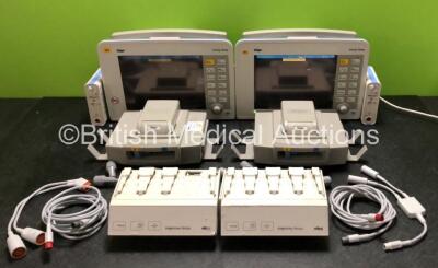 2 x Drager Infinity Delta Patient Monitors Including HemoMed 1, Aux/Hemo 3, MultiMed and NIBP Options (Both Power Up with Damage to Casing - See Photos) with 2 x Drager HemoMed Pods (Both with Damage to Casing) 2 x Drager Infinity Docking Stations, 2 x Dr