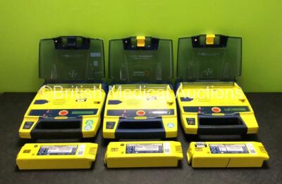 3 x Cardiac Science Powerheart AED G3 Defibrillators with 6 x Batteries (All Power Up with Low Battery Warning)