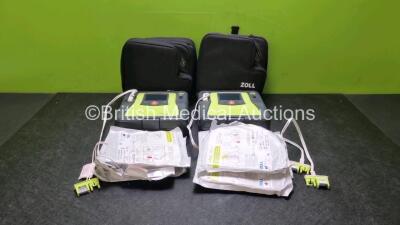 2 x Zoll AED PRO Defibrillators in Cases (Both Power Up) with 2 x Batteries and 6 x in Date Electrode Packs