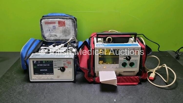 Job Lot Including 1 x Zoll M Series Biphasic 200 Joules Max Defibrillator Including ECG and Printer Options with 1 x SpO2 Finger Sensor Connector and 1 x Zoll E-Series Defibrillator with ECG, SpO2, NICP and CO2 Options, 1 x Zoll 3 Lead ECG Lead, 1 x 5 Le