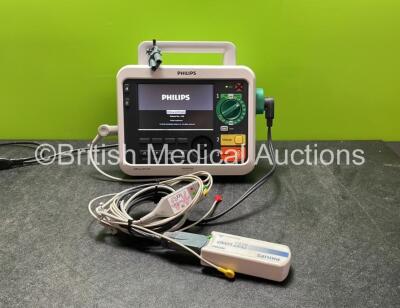 Philips Efficia DFM100 Defibrillator Including Pacer, ECG and Printer Options Software Revision 2.00 with 1 x Paddle Lead, 1 x Philips M37215A Test Load and 1 x 3 Lead ECG Lead (Powers Up) *Mfd 08-2018* *SN C84E13DE8*