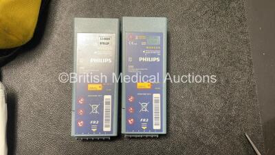 2 x Philips Heartstart FR2+ Defibrillators with 2 x Philips M3863A Batteries *Install Dates 11-2020, 02-2022* 2 x Skintact Electrodes in Carry Bags (Both Power Up and Pass Self Tests) *SN 0411890696, 1010990493* - 3