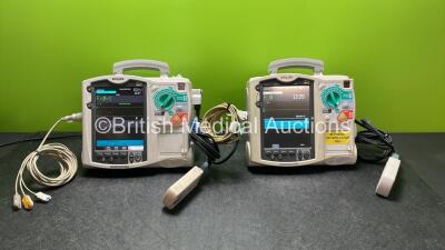 2 x Philips Heartstart MRx Defibrillators Including Pacer, ECG and Printer Options with 2 x Philips M3539A Modules, 1 x Philips M3538A Batteries, 2 x Paddle Leads, 2 x Skintact Electrodes *Both In Date* 2 x 3 Lead ECG Leads and 2 x Philips M3725A Test Loa - 2