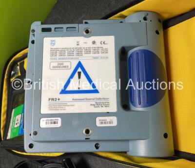 2 x Laerdal Heartstart FR2+ Defibrillators with 2 x Philips M3863A Batteries *Install Dates 11-2020, 12-2020* 2 x Skintact Electrodes in Carry Bags (Both Power Up and Pass Self Tests) *SN 051801553, 0307227461* - 6