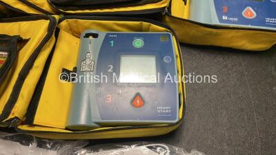 Job Lot Including 2 x Laerdal Heartstart FR2+ Defibrillators, 1 x Philips Heartstart FR2+ Defibrillator with 3 x Philips M3863A Batteries *Install Dates 10-2021, 06-2024. 09-2019* 2 x Skintact Electrodes in Carry Bags (All Power Up and Pass Self Tests) *S - 3