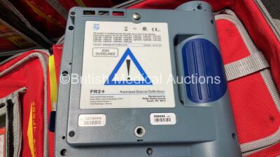 2 x Laerdal Heartstart FR2+ Defibrillators with 2 x Philips M3863A Batteries *Install Dates 06-2025, 11-2025* 2 x Skintact Electrodes in Carry Bags (Both Power Up and Pass Self Tests) *SN 1207264516, - 3