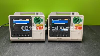 2 x Philips Heartstart XL+ Defibrillators Including ECG and Printer Options (Both Power Up)