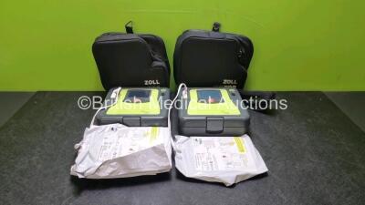 2 x Zoll AED PRO Defibrillators in Cases (Both Power Up) with 2 x Batteries and 4 x in Date Electrode Packs