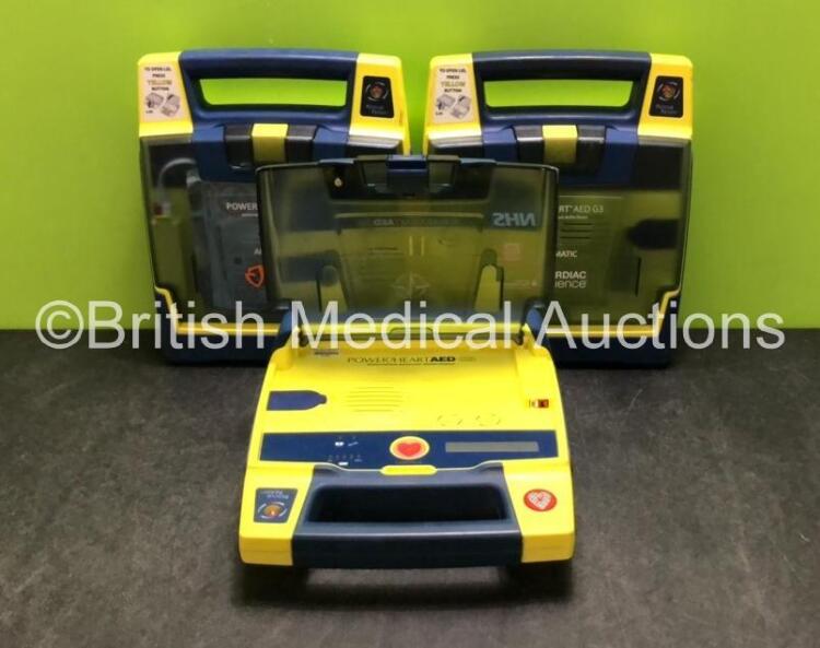 3 x Cardiac Science Powerheart AED G3 Defibrillators (All Power Up with Stock Battery, Batteries Not Included)