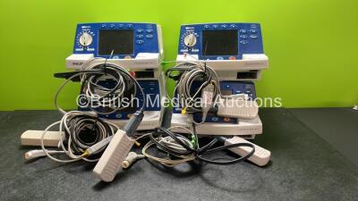 4 x Philips Heartstart XL Defibrillators Including ECG and Printer Options with 4 x Paddle Leads, 4 x Philips M3725A Test Loads and 4 x 3 Lead ECG Leads (All Power Up) *SN US00459432, US005785732, US00578467, US00124453*