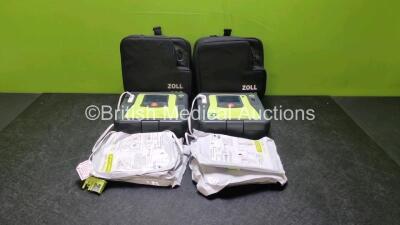 2 x Zoll AED PRO Defibrillators in Cases (Both Power Up) with 2 x Batteries and 6 x in Date Electrode Packs