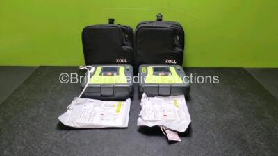 2 x Zoll AED PRO Defibrillators in Cases (Both Power Up) with 1 x Batteries and 2 x in Date Electrode Packs