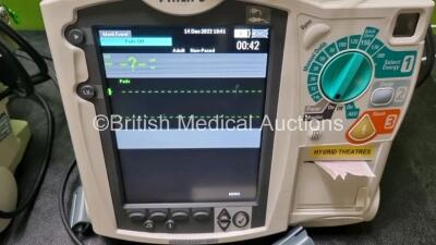 2 x Philips Heartstart MRx Defibrillators Including Pacing, ECG and Printer Options with 2 x Paddle Leads, 2 x Philips M3725A Test Loads, 2 x 3 Lead ECG Leads, 2 x Philips M3538A Batteries and 2 x Philips M3539A Modules (Both Power Up) *SN US000333081 / U - 2