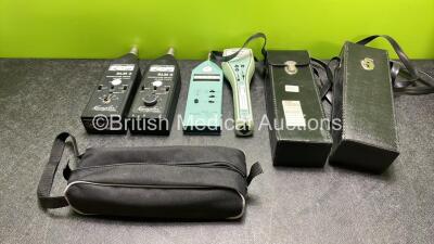 Job Lot of Sound Level Meters Including 2 x Kamplex SLM 3 Sound Level Meters (Untested Due to Possible Flat Batteries, 1 with Missing Dial-See Photo) 1 x Kamplex KM 4 Sound Level Meter (Powers Up) 1 x Kamplex KS5 Paediatric Audiometer (Untested Due to Po