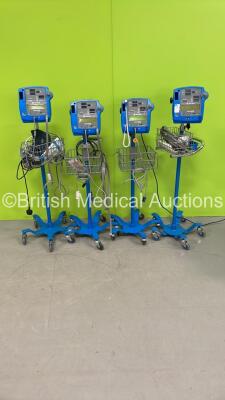 4 x GE Dinamap Pro 400V2 Vital Signs Monitors on Stand with Selection of Cables (All Power Up)