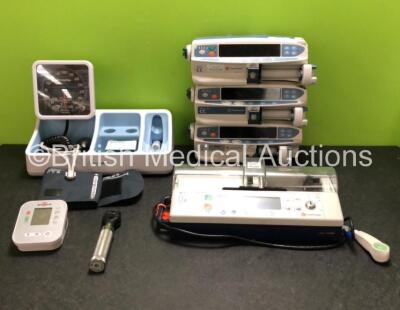 Mixed Lot Including 3 x CareFusion Alaris CC Syringe Pumps (2 x Power Up, 1 x No Power, 1 x Damaged Casing - See Photos) 1 x CareFusion IVAC PCAM Syringe Pump, 10 x Alaris SE Pumps, 1 x Welch Allyn Otoscope and 1 x Welch Allyn BP Meter Station *SN 1351580