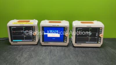 3 x Philips Sure Signs VM4 Patient Monitors Including ECG, SpO2 and NIBP Options (All Power Up) *SN US12575063, US12563789, US12563803*