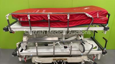 2 x Huntleigh Lifeguard Hydraulic Trolleys with Mattresses (Hydraulics Tested Working - Wear/Missing some Pedal Covers - See Photos)