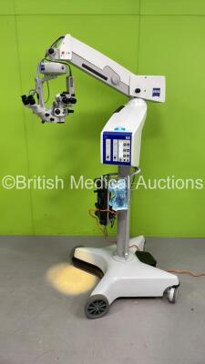 Zeiss OPMI Visu 200 Surgical Microscope with 2 x Zeiss f170 Binoculars, 2 x 12,5x Eyepieces, 2 x 10x Eyepieces, f175 APO Lens, Sony CCD -IRIS/RGB Color Video Camera, Zeiss Cover and Footswitch on S8 Stand (Powers Up with Good Bulb - Damage to Base Wheels 