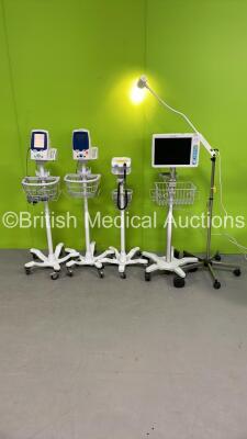 1 x Welch Allyn 1500 Patient Monitor on Stand (Draws Power with Blank Screen) 2 x Welch Allyn SPOT LXi Vital Signs Monitors on Stands, 1 x Brandon Medical Patient Examination Lamp and 1 x Welch Allyn Otoscope / Ophthalmoscope Set with 1 x Handpiece (All P