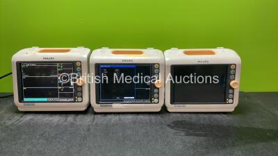 3 x Philips Sure Signs VM4 Patient Monitors Including ECG, SpO2 and NIBP Options (All Power Up) *SN US12559264, US12559262, US12563791*