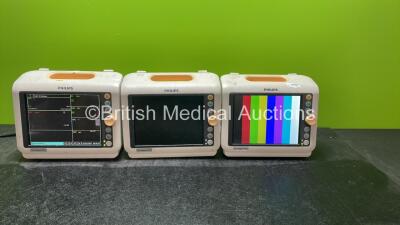 3 x Philips Sure Signs VM4 Patient Monitors Including ECG, SpO2 and NIBP Options (2 x Power Up) *SN US12563793, US12562794, US12559257*