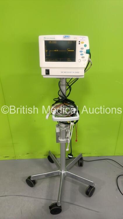 Datex-Ohmeda S/5 Patient Monitor on Stand with P1, P2, NIBP, SPO2 and ECG/Resp Options and Selection of Leads (Powers Up) *S/N 5045507*