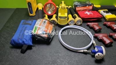 Mixed Lot Including 9 x Torches, 1 x Prometheus Traction Splint, 2 x Sam Pelvic Swings, 1 x Laerdal Compact Suction Unit 4, 1 x BCI 3301 SpO2 Monitor, 6 x EZ-10 G3 Power Drivers and 1 x First Aid Kit - 5