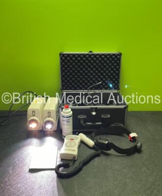 Mixed Lot Including 2 x Welch Allyn Solarc Light Sources (Both Power Up with Strong Bulbs) 1 x UltraTec PDI CV8 Vascular Doppler (Powers Up) 1 x KLS Martin REF 17-500-10-04 Headlight in Carry Case (Damaged and Incomplete-See Photo)