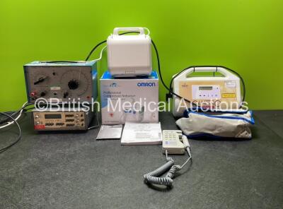 Mixed Lot Including 1 x Level Type TG200D Timer, 1 x 1410 Video Monitor Tester, 1 x Omron AIR Compressor Nebulizer, 1 x Huntleigh Dopplex and 1 x Quattro Plus Pump *SN 46859, 0088, QPS14588*