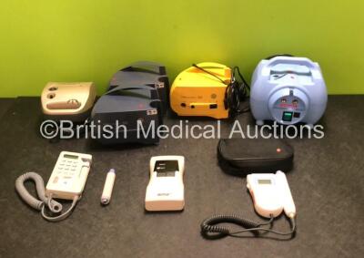 Mixed Lot Including 1 x Respironics Inspiration Elite Compressor, 2 x Pari TurboBoy SX Compressors (1 x Damage to Handle - See Photos) 1 x Pari JuniorBoy SX Compressor (Damage to Handle - See Photos) 1 x Medix Turboneb 2 Nebuliser, 1 x Huntleigh Super Dop