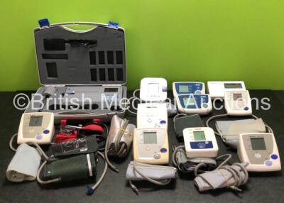 Mixed Lot Including 10 x Omron BP Monitors with Cuffs (All Power Up) and 1 x Micro Lab Spirometer with Power Supply in Case (Powers Up) *SN 31006 / 20070408734LF / 4620877L / 5203521L / 4404223L / 20130804520VG / 6705016LF / 1510406L*