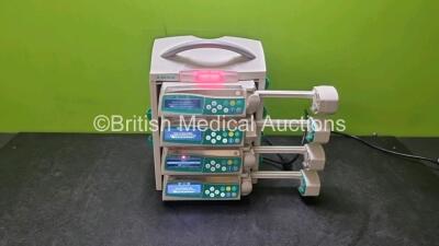 4 x B Braun Perfusor Space Syringe Pumps with 1 x B.Braun Space Docking Station (All Power Up) *SN 96787 / 98012 / 47023 / 47008 / 55280*