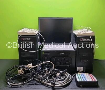 Job Lot Including 1 x Bard Electrophysiology Amplifier Unit with Connection Cables (Powers Up) 2 x EIZO LCD Monitors with 2 x Stands , 2 x Bard Electrophysiology PC Towers Model LS8900-00 (Both Power Up) and 2 x Keyboards *SN 1826265 / 1825260 / 1A281953*