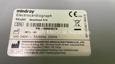 Mindray BeneHeart R12 ECG Machine on Stand *Mfd 2015* (Powers Up) *59003079* - 5