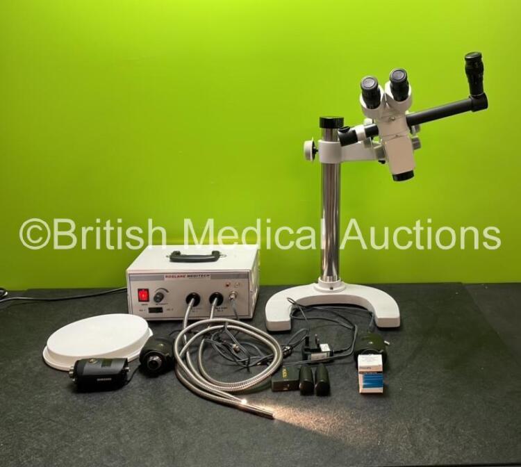 Roslane Meditech Microscope with Light Source, Light Cables and Transport Case (Powers Up)