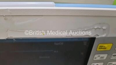 2 x Drager Infinity Delta Patient Monitors with HemoMed1, Aux/HemoMed 2, Aux/HemoMed 3, MultiMed, NBP and SpO2 Options (Both Power Up with Stock Power Supply, Power Supply Not Included 1 x with Damage to Csing - See Photo) and 2 x Drager SpO2 Modules - 3