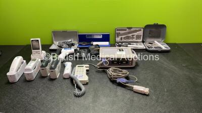 Mixed Lot Including 1 x Nellcor Sat Seconds Pulse Oximeter with SpO2 Finger Sensor, 3 x Otoscopes, 5 x Ear Thermometers with 4 x Base Units, 1 x Huntleigh Dopplex Doppler and 1 x Mindray PM-60