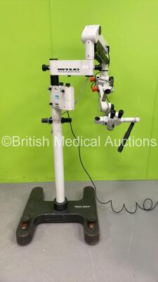 Leica Wild M650 Dual Operated Surgical Microscope with 2 x 10x/21 Eyepieces, 1 x 10x/21 Eyepiece and Leica f=400mm Lens on Wild MS-C Stand (Powers Up - No Light)