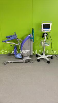 1 x GE B20 Patient Monitor on Stand with SPO2, ECG and NIBP Options and 1 x Arjo Sara Plus Electric Patient Hoist with Battery and Controller (Both Power Up)