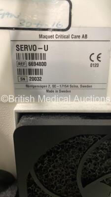 Maquet Servo U Ventilator System Ref 6694800 Version 4.1 Software Version 4.1.0.1 - Total Operating Time 73628 Hours - Total Ventilator Time 45715 Hours with Hoses (Powers Up) *S/N 20032 * - 4