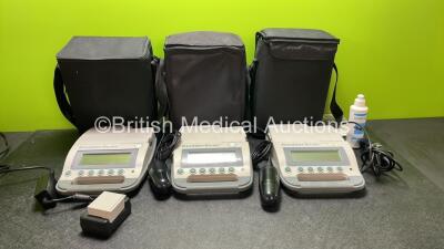 3 x Verathon BVI 3000 Bladder Scanners with 4 x Batteries, 3 x Transducers / Probes, 1 x BVI 3000 Training Video and 1 x Ultrasonic Gel in 3 x Carry Bags (All No Power Due to Possible Flat Batteries / Faults) *SN 01069064, 08170139, 08139914*