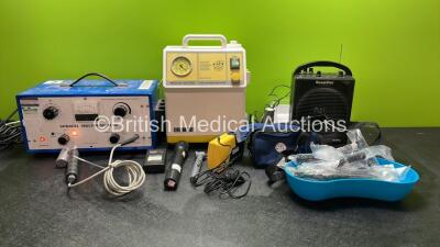 Mixed Lot Including 1 x Sonacel Multiphon Plus Unit (Powers Up) 1 x Sam 12 Suction Unit (Powers Up with Missing Cup) 1 x PARI Type 047 Portable Nebulizer with DC Power Supply, 1 x Servox Automatic Charger with DC Power Supply (Powers Up) 1 x Griffin Boomv